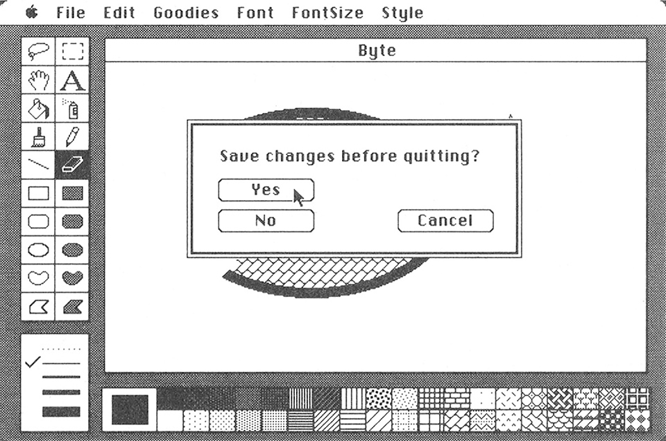 Screenshot of MacPaint as seen in the original Macintosh review of Byte Magazine in February 1984.