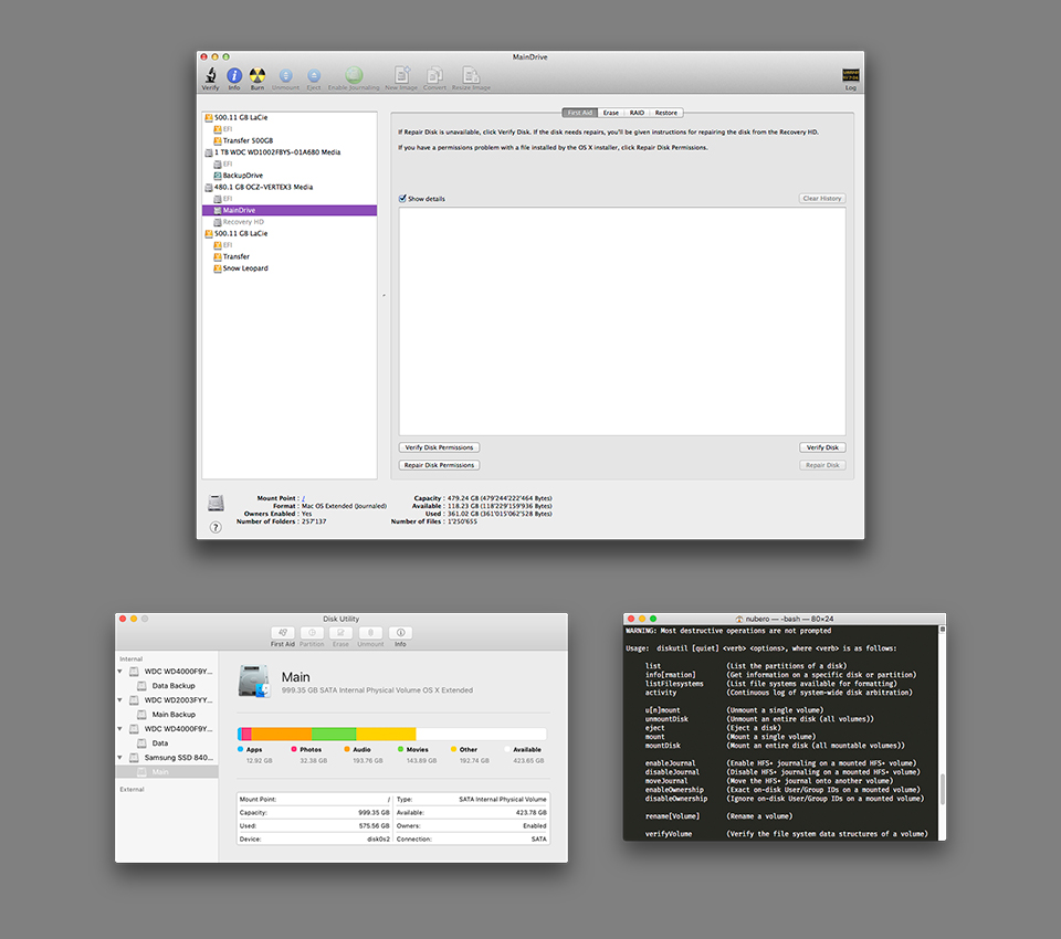 Different versions of Disk Utility